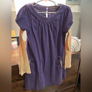 Mini Boden Purple Dress with yellow Striped Sleeves